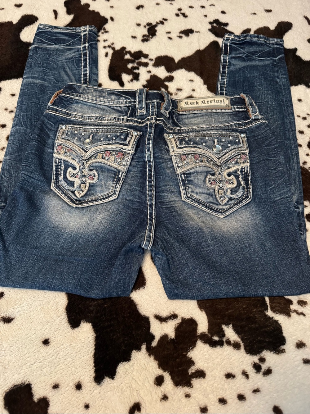 Rock Revival Distressed Blue Embroidered Ankle Jeans Rosewood Exclusive